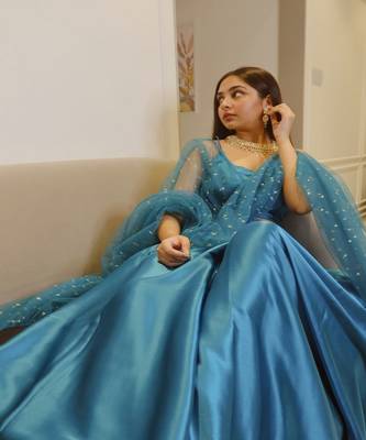 Astral Blue Satin Lehenga 2