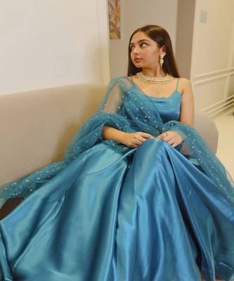 Astral Blue Satin Lehenga 3