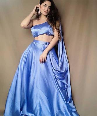 One-shoulder Powder Blue Lehenga 1