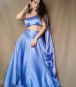 One-shoulder Powder Blue Lehenga