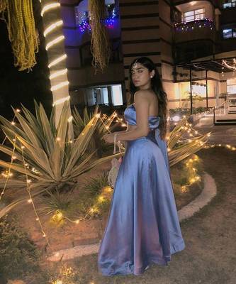 One-shoulder Powder Blue Lehenga 2