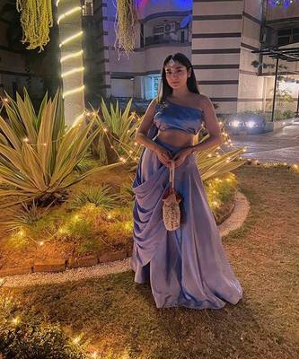 One-shoulder Powder Blue Lehenga 3