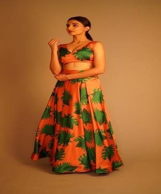 Tropical Leaf Satin Lehenga 1