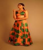 Tropical Leaf Satin Lehenga