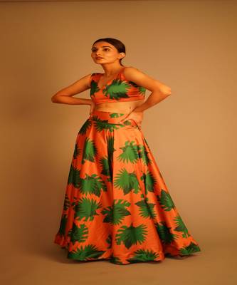 Tropical Leaf Satin Lehenga 2