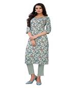 Grey Slub Cotton Casual Wear Abstract Print Kurti.