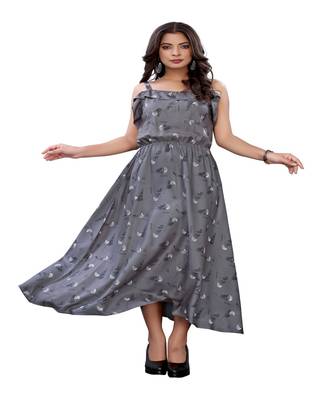 Grey Slub Cotton Casual Wear Abstract Print Kurti. 3