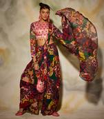 Pink Saree Set With Drop Potli Bag