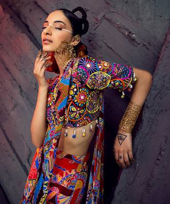 Blue & Green Geometric Printed Gharara Saree 2