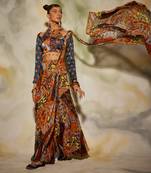 Brown & Rust Aztec Print Sharara Saree With Butta Print