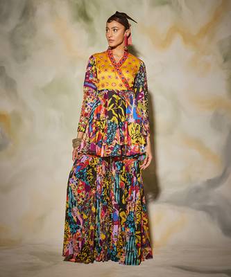 Yellow & Blue Aztec Print Peplum Set 1