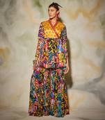 Yellow & Blue Aztec Print Peplum Set