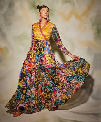 Yellow & Blue Aztec Print Peplum Set 2