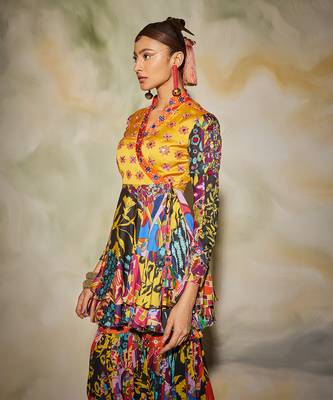 Yellow & Blue Aztec Print Peplum Set 3