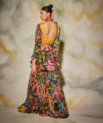 Yellow & Blue Aztec Print Peplum Set 4