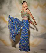 Blue Embroidered Bustier Crop Top With Butta Print Gharara Pant With Dupatta