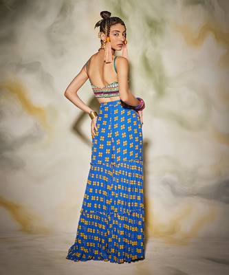 Blue Embroidered Bustier Crop Top With Butta Print Gharara Pant With Dupatta 4