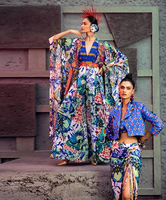 White & Blue Aztec Printed Cape Jumpsuit 2