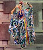 White & Blue Aztec Printed Cape Jumpsuit