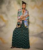 Blue Aztec Print Highlighted Blazer & Butta Printed Gharara Pant