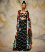 Multicolor Aztec & Butta Printed Layer Cape With Sharara Pant Set