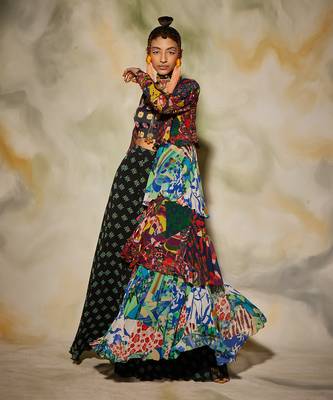 Multicolor Aztec & Butta Printed Layer Cape With Sharara Pant Set 2