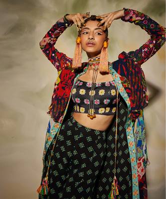 Multicolor Aztec & Butta Printed Layer Cape With Sharara Pant Set 5