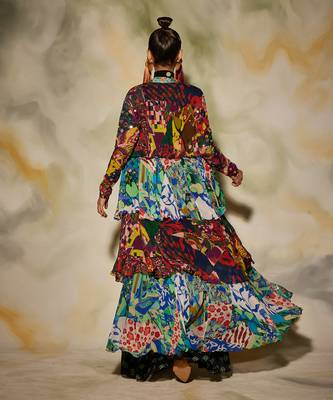Multicolor Aztec & Butta Printed Layer Cape With Sharara Pant Set 6
