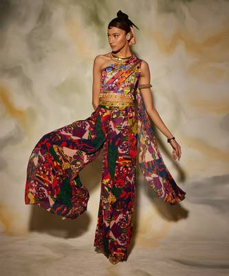 Purple One Off Shoulder Crop Top & Pant Set 1