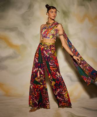 Purple One Off Shoulder Crop Top & Pant Set 2