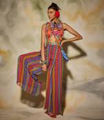 Multicolor Stripe Printed Jumpsuit With Sling Bag
