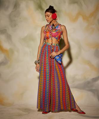 Multicolor Stripe Printed Jumpsuit With Sling Bag 2