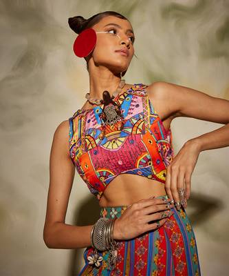 Multicolor Stripe Printed Jumpsuit With Sling Bag 3