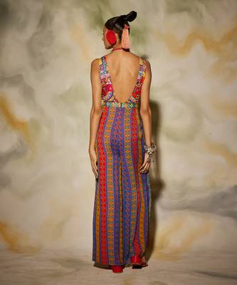 Multicolor Stripe Printed Jumpsuit With Sling Bag 4