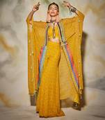 Yellow Butta Print With Trible Embroidered Yoke Kaftan Set