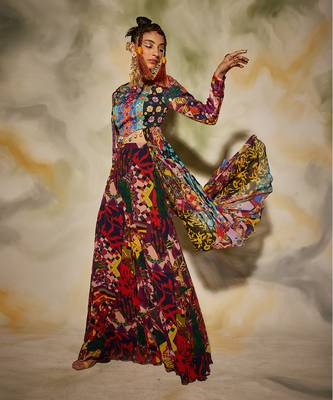 Purple & Green Aztec Print Sharara Pants & Asymmetrical Kurti 2