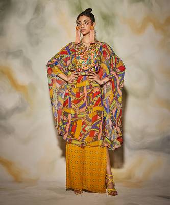 Multicolor Neon Geometric Print Kaftan Set 1