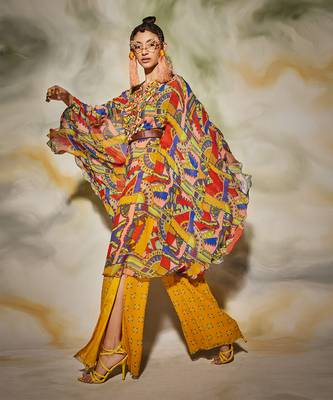 Multicolor Neon Geometric Print Kaftan Set 2