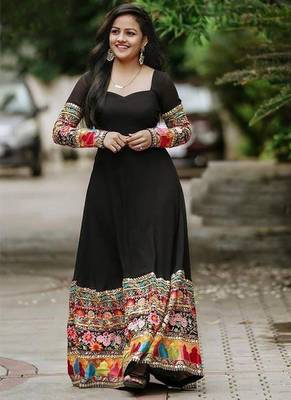 Black Georgette Multi Embroidered Work Designer Gown 1