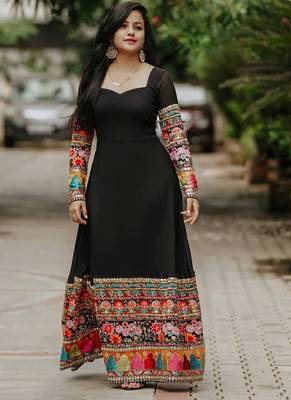 Black Georgette Multi Embroidered Work Designer Gown 2