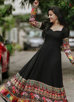 Black Georgette Multi Embroidered Work Designer Gown 3