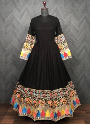Black Georgette Multi Embroidered Work Designer Gown 4