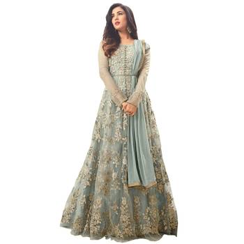 Fashion Kreza Women's Net Embroidered Anarkali Gown with Dupatta 1