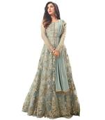 Fashion Kreza Women's Net Embroidered Anarkali Gown with Dupatta