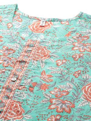 Turquoise printed cotton ethnic-kurtis 4
