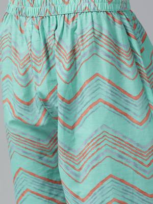 Turquoise printed cotton ethnic-kurtis 5
