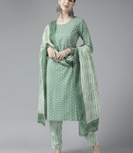 Green printed cotton ethnic-kurtis