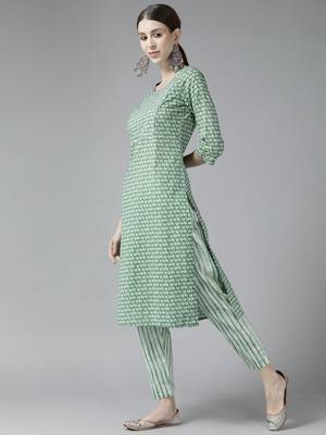 Green printed cotton ethnic-kurtis 2