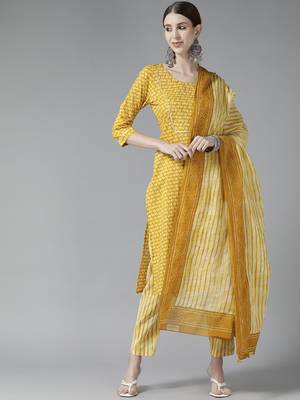 Mustard printed cotton ethnic-kurtis 1