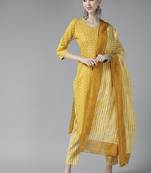 Mustard printed cotton ethnic-kurtis